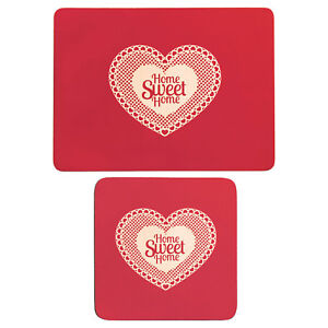 Premier Housewares 4pc Home Sweet Home Design Red Cork Coaster And Placemat Set