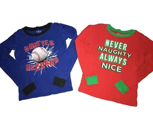 Pajama Tops Long Sleeve Knit Lot of 2- size 6 - 1 holiday, 1 baseball - Picture 1 of 2