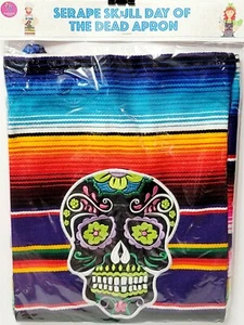 ¡Nuevo! Delantal colorido día de los muertos Serape bordado calavera de azúcar con bolsillos nuevo en paquete - Imagen 1 de 11