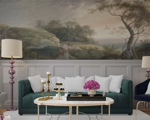 Rural painting retro Wallpaper Victorian style Valley view Historical Murals - Picture 1 of 12