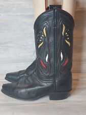 Vintage Black ACME Inlay Soft Leather Pee Wee Cowboy Boots Women’s 6 1/2 M