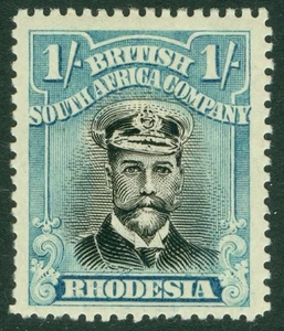 SG 317 Rhodesia 1923. 1/- negro y azul opaco. Un fino fresco ligeramente montado... - Imagen 1 de 1