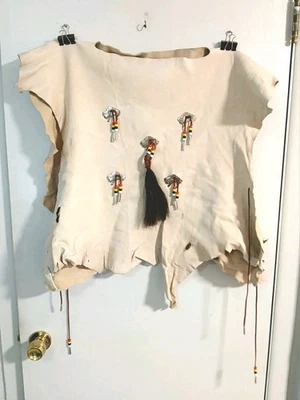 Native American Buffalo Themed Leather Pull Over Poncho Adult Sized - Image 1 of 4
