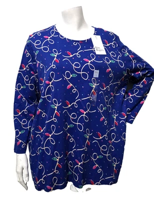 Kim Rogers XXL Tejido Top Navidad Luces en Azul Pullover Mangas 3/4 ETIQUETA SIN USAR Foto 1 de 4