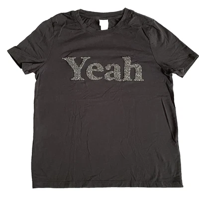 H&M | Camiseta "Yeah" Lentejuelas Negro Gris 100% Algodón | Mujer Talla S Manga Corta Foto 1 de 4
