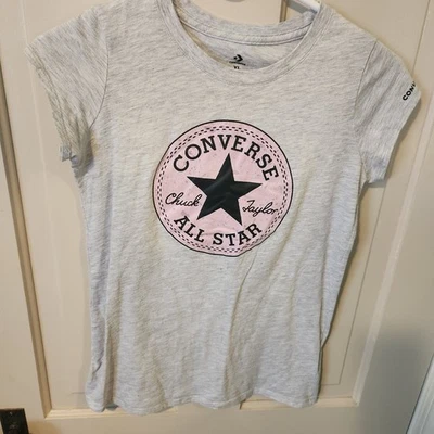 Girls Youth XL Converse Gray Logo Pink and Black used - Image 1 of 3