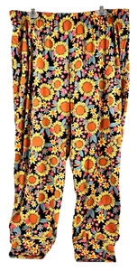Pantalone donna lounge boho 2x girasoli orlo a fascia elasticizzato tasche elastiche poli - Foto 1 di 8