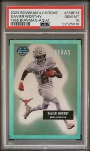 2023 Bowman U Chrome Xavier Worthy #/150 1955 Bowman Aqua #55BF13 PSA 10 - Foto 1 di 2