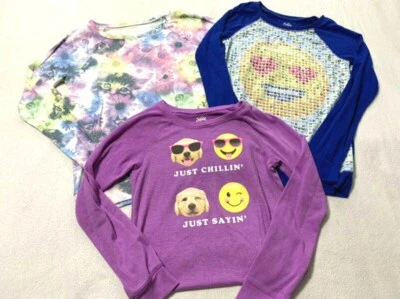 Lote de 3 suéteres Justice 14 16 cachorro emoji gatito gato ligero púrpura arco iris Foto 1 de 4