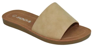 Soda Shoes Women Flip Flops Slippers Sandals Slides Peep Toe Natural Beige EFRON - Picture 1 of 2