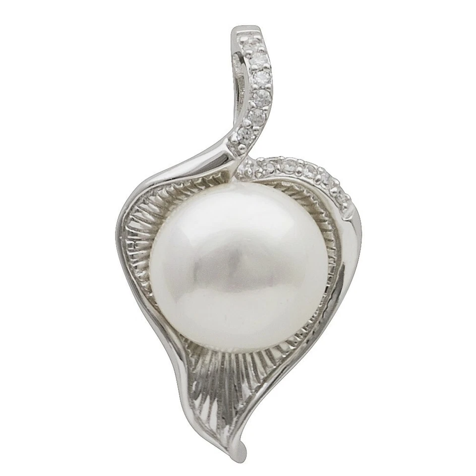 Rimorchio Foglia con Perla di Conchiglia Zirconi Bianchi 925 Argento, Donna - Immagine 1 di 1