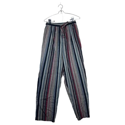 Pantalones Clásicos Entier Hipster Rayas Mezcla de Lino Plisados Corbata Cintura Mujer M Foto 1 de 4