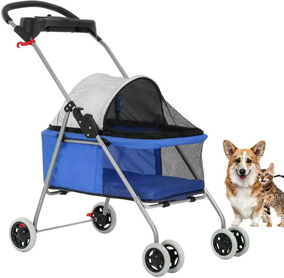 Pet Stroller 4 Wheels Posh Folding Waterproof Portable Travel Cat Dog Stroller - Image 1 of 4