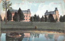 Eugene~University of Oregon~Villard & Deady Halls from Pond~1908 Postcard