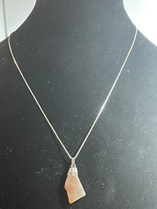 Sterling Silver 925 Italian Box Link Chain With Orange Stone Pendant 18” - Picture 1 of 7