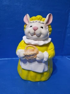 Vintage Granny Mouse Yellow Dress Basket Cookie Jar Bunny? - Picture 1 of 12