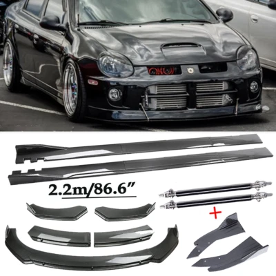 For Dodge Neon SRT4 Carbon Fiber Front Bumper Lip Spoiler 86.6" Side Skirt Foto 1 de 4