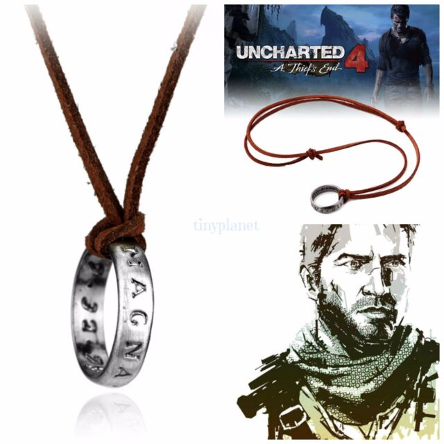 Jogo de filme Uncharted 4 Colar Nathan Drake Cosplay Ring Leather Code  Ancient Vintage Pendant Jewelry Prop