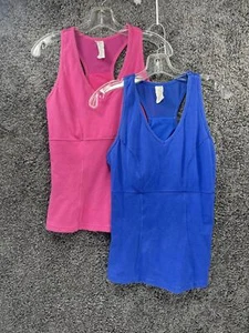 Danskin Now Lot of 2 Tops Womens Large Blue Pink V-Neck Racerback Cotton Bra - Picture 1 of 21