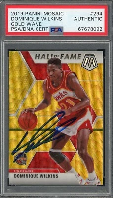 Tarjeta firmada Dominique Wilkins 2019 Panini Mosaic Gold Wave #294 PSA automático Foto 1 de 2