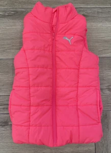 Puma Hot Pink Quilted Puffer Vest Full Zip Girls Size Small 7-8     Barbie Pink - Picture 1 of 7