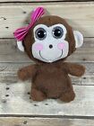 Spark Create Imagine Monkey Plush 9” Brown Big Glitter Eyes Pink Bow Stuffed Toy