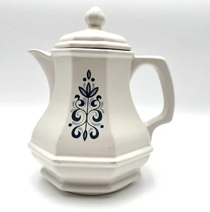 Vintage 1970s McCoy Sutton Stoneware Coffee Pot with Lid MCM Blue White USA - Picture 1 of 17