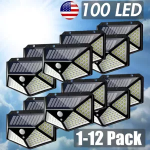 Solar Power 100 LEDs Light PIR Motion Sensor Outdoor Security Lamp Wall Garden - Picture 1 of 14