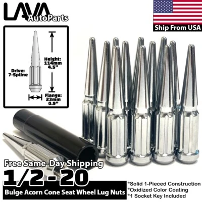32x Tuerca de clavo cromada 1/2-20 apta para camioneta Dodge Ram3500 antigua Ford F250 F350 Foto 1 de 4