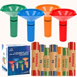 Pacchetto tubi contatori monete e selezionatori monete di 4 tubi monete e 28 involucri monete - Foto 1 di 7