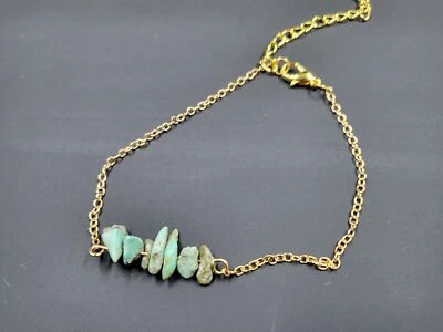 Turquoise Stone Beaded Minimalist Gold Chain Bracelet - Image 1 of 4