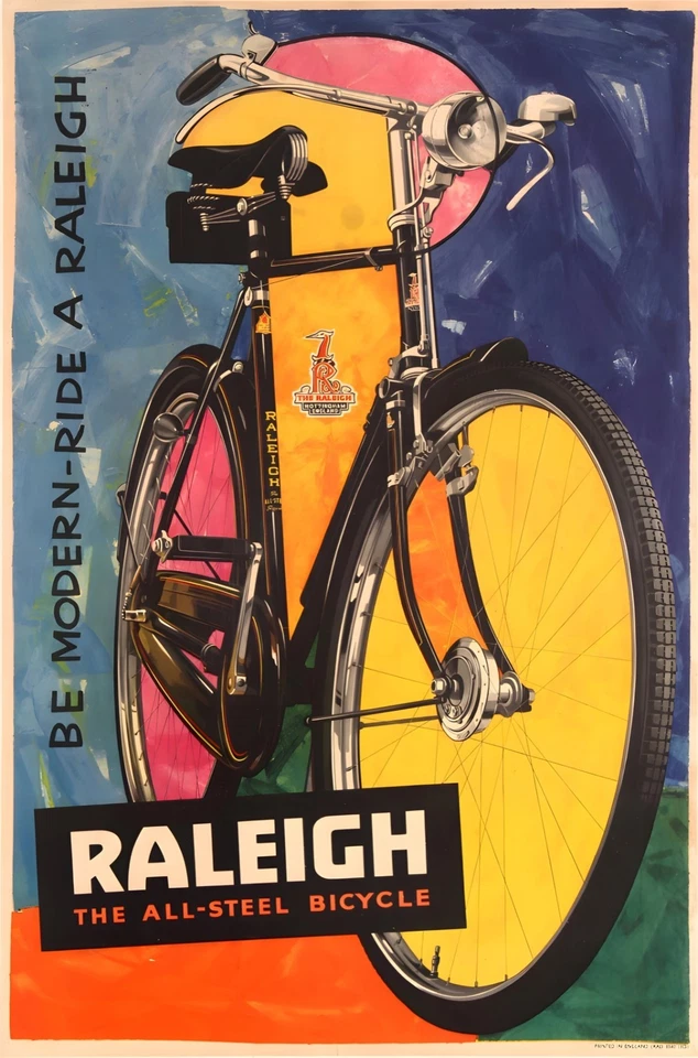 16531.Wall Decor Poster.Interior Art.Raleigh All-Steel Bike Ad Colorful 1950s - Image 1 of 1