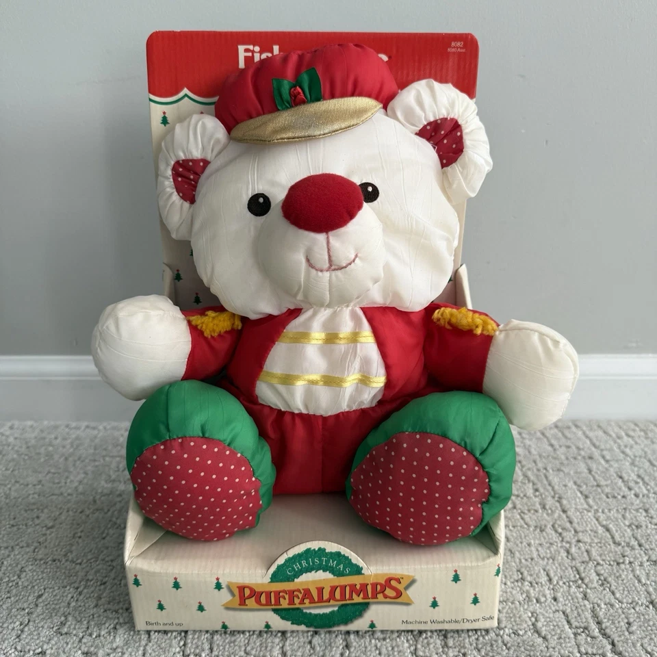 Vintage 1992 Fisher-Price Puffalumps Plush Christmas Bear Soldier #8082 RARE NEW - Image 1 of 4