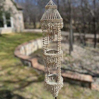 Винтажный подвесной двойной держатель для растений Macrame Seashell люстра Coastal Boho 48 дюймов - Изображение 1 из 4