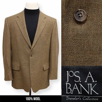 JOS A BANK mens solid brown 100% WOOL sport coat suit jacket blazer 44 R - Image 1 of 4