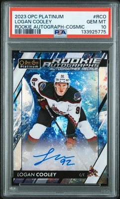 LOGAN COOLEY 2023-24 OPC Platinum Cosmic Auto GEM PSA 10 #R-CO Rookie /35 POP 2 - Image 1 of 3