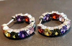 Costume Jewelry Earrings Multi Colored Gem Stones - Picture 1 of 4