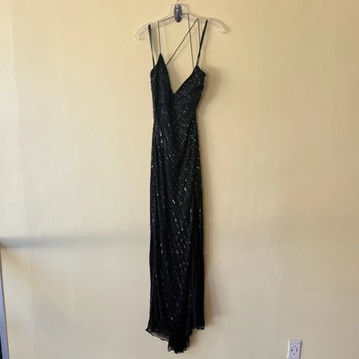Antonio Castelli Black Beaded Sequin Dress Evening Gown Spaghetti Straps Size 6 - Изображение 1 из 4