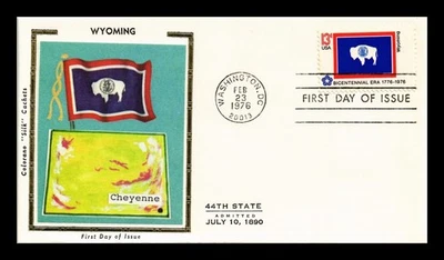 DR JIM STAMPS US COVER WYOMING STATE FLAG FDC COLORANO SILK CACHET - Image 1 of 2