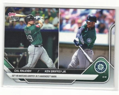 2025 Topps Now #720 Cal Raleigh/Ken Griffey Jr 56th HR Matches Griffey's Record - Image 1 of 2