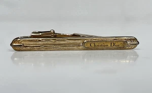 Christian Dior Tie Clip Gold Tone Textured Germany Vintage - Picture 1 of 15