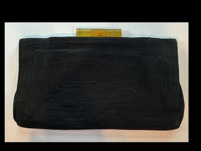 Cartera clutch negra vintage con cordón mango Lucite KORDAY Foto 1 de 4