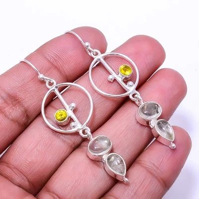 Black Rutilated Quartz 925 Sterling Silver Earring 2.34" E20422921, Christmas - Image 1 of 4