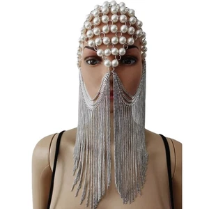 Exquisites Tassels Pearls Hairpiece Charm Bridal Headbands Carnivals Head Chain - Picture 1 of 8
