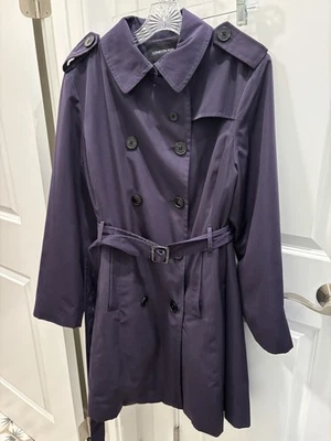 London Fog Women’s Large Purple Trench Coat Button Down Plaid Interior Belt Midi - Image 1 of 4