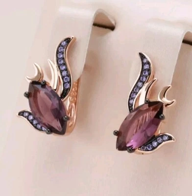 Luxus Ohrringe Huggie 585er Rolled Roségold Walzgold Fischform edel mit Kristall - Bild 1 von 4