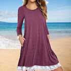 Lace Hem With Pockets Daily Elegant Crew Neck Long Sleeve Pullover Women Dress