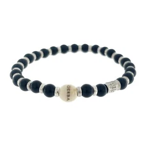 Bracciale Unisex Gerba LAB064E Elastico Pietre Naturali Onice Inserti Argento 92 - Picture 1 of 2