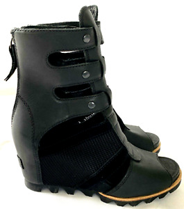 Sorel Womens Black Joanie Gladiator Sandal Boot Wedge Heel - Peep Toe - Sz 5