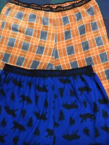 2 pair - Calvin Klein Boy's PJ's Pajama Bottoms - Orange & Blue 14/16 - EUC